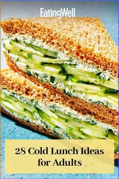 a sandwich with cucumbers and cheese on it is featured in the cover of eatingwell magazine