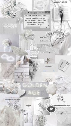 a collage of white and black images with text that reads love is golden age