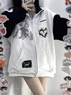 Korean Streetwear Style Jacket - Pastel Gothic Clothing & Stuff Applique Hoodie, Clothes For Teens, Rash Guard Swimwear, Korean Streetwear, Sweatshirt Women, Stylish Jackets, Streetwear Style, Gothic Outfits, Really Cute Outfits