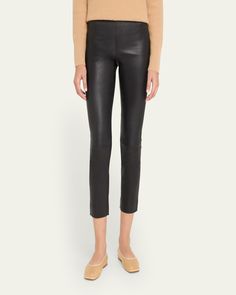 Vince paneled leggings crafted from supple leather    High rise    Flat front    Skinny legs    Cropped above the ankle    Pullon style    Professional clean only    Imported Stretch Leather Leggings For Work, Elegant Fitted Leather Leggings, Fitted Leather Tapered Leg Pants, Fitted Leather Leggings, Fitted Tapered Leather Pants, Sleek Fitted Leather Leggings, Leather Leggings For Workwear, Elegant Leather Stretch Leggings, Elegant Stretch Leather Leggings