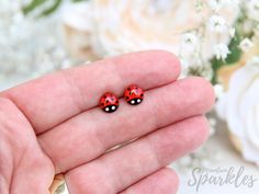 Ladybug titanium earrings for girls Minimalist earrings | Etsy Hypoallergenic Red Earrings For Gift, Red Hypoallergenic Dainty Earrings, Small Red Jewelry Perfect For Gifting, Small Red Jewelry For Gift, Dark Blue Earrings, Silhouette Earring, Horse Earrings, Dog Earrings, Titanium Earrings