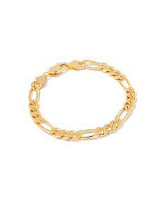 Upgrade your day-to-day with the Figaro Chain Bracelet in 18k Gold Vermeil. A low-maintenance choice crafted with hard-wearing Gold Vermeil, this flat-link chain is a timeless addition to your long-term collection. Metal 18k Yellow Gold Vermeil What is Vermeil? Vermeil (that’s pronounced ver-may) is a gold plating technique that dates back to the 19th century. While other jewelers plate over less durable metals, our vermeil starts with a Sterling Silver base and is plated with just over 2.5 microns of 18k Gold to create a more timeless piece, worthy of the Demi-Fine name. Learn More About Metals & Care Closure Lobster Clasp Size 8.5" ChainDue to the one-of-a-kind nature of the medium, exact colors and patterns may vary slightly from the image shown. | Kendra Scott Figaro Chain Bracelet in Kada Bracelet Gold For Man, Plating Techniques, Figaro Chain Necklace, Bar Jewelry, Figaro Chains, Figaro Chain, Popular Jewelry, Demi Fine Jewelry, Initial Jewelry