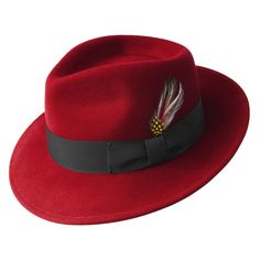 Men's Fedora Hat @ UpscaleMensFashion.com FABRIC: FELT, LITEFELT®, WOOL, WOOL FELT SHAPE: FEDORA BRIM: 2 7/8" CROWN: PINCH FRONT Color Red with Black Band Our Breed group salutes the pioneers of style: the experimenters, the avant garde, the most intriguing troubadours of style. Our most directional, stylish and sophisticated hats sit in Breed. This hat is made with our famous LiteFelt® finish, a revolutionary treatment process that takes a natural unstiffened premium wool felt hat and makes it Red Fedora Hat, Bailey Hats, Mens Fedora Hat, Red Fedora, Mens Dress Hats, Mens Fedora, Luxury Hats, Hollywood Men, Love Hat