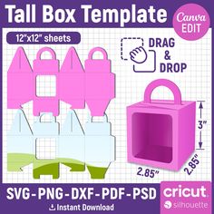 the box template for svg - png dxf - psd and cricut