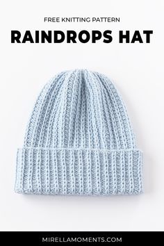 a knitted hat with text that reads free knitting pattern raindrops hat