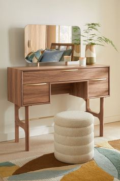 Buy Dark Jackson Walnut Effect Dressing Table from Next UK online store today Dressing Nook In Bedroom, Bathroom Nook, Wooden Aesthetic, Modern Dressing Table Designs, Storing Makeup, Dressing Table With Chair, Dressing Table Design, Vanity Ideas, Table Designs