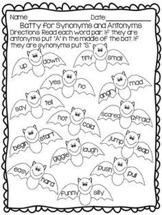 a bat themed worksheet with words and pictures