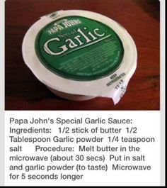 an image of some type of garlic sauce on a wooden table with instructions for how to use it