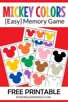 mickey mouse color matching game for kids with free printables to play on the computer