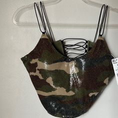 A Spaghetti-Strap Crop Top That Shines With Sequins. Multiple Size Available! Size Large Sold Out! I Have M & S Left! The Adidas X Ivy Park Crop Top In An Allover Print Has Bungee Cords That Lace Up The Back And Sequins To Catch The Light As You Move. The Double-Strapped Silhouette Hugs The Body With A Tight, Stretchy Fit. Hr2536_aopcam Spring Party Strappy Tank Top, Summer Party Straps With Built-in Bra, Summer Evening Crop Top With Straps, Adjustable Straps For Summer Party, Spring Party Tank Top With Strappy Design, Party Camisole With Adjustable Tank Straps, Party Camisole With Adjustable Straps, Summer Evening Crop Top With Adjustable Straps, Spring Evening Tank Top With Straps