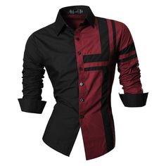 Two Color Accent Casual Slim Fit Modern Long Sleeve Shirt #Z014 Slim Fit Mens Jeans, Men's Dress Shirts, Costume Noir, Cotton Poplin Shirt, Jeans Casual, Shirt Dress Casual, Casual Stylish, Slim Fit Shirt, Plus Size Jeans