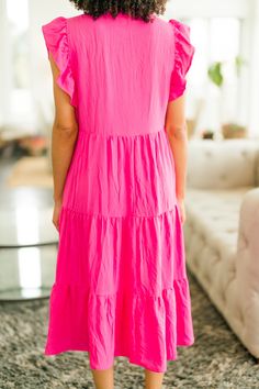 bright pink tiered midi dress Pink Tiered Dress, House Wear, Lunch With Friends, Mint Julep Boutique, Pink Midi Dress, Fuchsia Pink, Summer Months, Tiered Dress, Egift Card