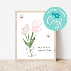 a card with pink flowers on it and the words, personalize with cori