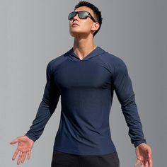 Hooded Breathable Long Sleeve Men’s Sports Fitness T Shirt Fitness T Shirts, Paypal Money, Long Sleeve Men, Men's Fitness, Sleeve Men, Fitness Bodybuilding, Fitness Apparel, Mens Workout Clothes, Hooded Shirt