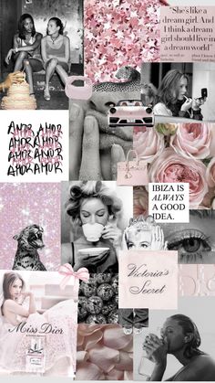 a collage of pink and black images