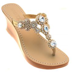 This sandal features a 3 inch wedge. Hand-Made & Made to Order (2-4 Weeks) Fits True To Size- If you already own our shoes, stick with the same size Leather Sole and Leather Upper Lined with Suede For Added Comfort Embellished with Czech Crystals & Rhinestone Chain Wooden Wedge 3 Wedge Heights Available: 1.5 Inches, 2.5 Inches, 3 Inches Use Our “Change A Wedge” Button To Select The Wedge Height Of Your Choice Customized Orders are Final Sale Made in Bali, Shipped From Los Angeles This closet sta Mystique Sandals, Neutral Sandals, Leather Jewels, Wooden Wedges, Leather Sandals Handmade, Crystal Sandals, Jeweled Sandals, Bridal Sandals, High Wedges