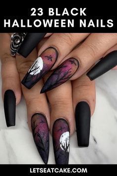 Black Halloween Nails, Halloween Manicure, Cute Halloween Nails, October Nails, Black Halloween