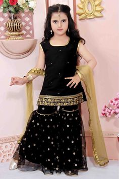 Indian Dresses For Girls, Net Sharara, Kids Indian Wear, Cotton Art, Kids Dress Collection, Girls Party Wear