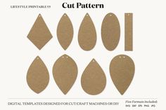 the cut pattern for leather tears is shown in several different sizes and colors, including brown