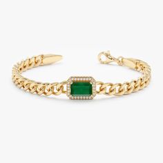 Turn heads with this bold Cuban Bracelet. Vibrant natural emeralds & sparkling diamonds come together in a luxurious Cuban link bracelet, making a statement wherever you go. Luxury Diamond Bracelet With Jewels, Luxury Yellow Gold Emerald Cut Bracelet, Luxury Green Diamond Bracelet Hand Set, Luxury Green Hand Set Diamond Bracelet, Formal Emerald Gemstone Bracelets, Formal Emerald Cut Diamond Bracelet, Luxury Emerald Cut Green Diamond Bracelet, Luxury Green Tennis Bracelet, Formal Green Bracelets With Diamond Accents