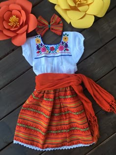 - Beautiful Mexican clothing set ideal for any Mexican party, Cinco de Mayo or Dia de la Virgen celebration - The set includes Skirt made of bright Cambaya fabric blouse totally hand embroidered head bow ready to sew or glue on your favorite headband Shawl sold separately Outfit is very true to size - Excellent for Baptism, First Year or dia de la Guadalupe celebration. **HAND WASH ONLY** **It may have slight imperfections due hand made nature **colors from picture may differ from actual product Mexican Fiesta Outfit, Mexican Baby Girl, Outfit Mexicano, Girl Mexican, Mexican Skirts, Mexican Babies, Fiesta Outfit, Mexican Outfit, Mexican Girl