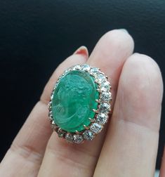 Exeptional, Exclusive, One Of A Kiind, Victorian 14k Gold, Approximately 3ct of Old Mine Cut Diamonds SI2-I1 range, Colombian Emerald Cameo Ring. Some Pics ENLARGED to see details. all sales are final no return. Extreamly RARE.. Perfect Condition. Luxury Cameo Ring As Gift, Luxury Round Emerald Ring For Collectors, Luxury Round Emerald Ring, Luxury Round Emerald Collectible Ring, Luxury Collectible Round Emerald Ring, Elegant Oval Cabochon Emerald Collectible Ring, Antique Emerald Ring Oval Cabochon, Luxury Oval Emerald Ring Collectible, Victorian Yellow Gold Cabochon Jewelry