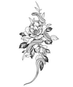 a snake and flowers tattoo design