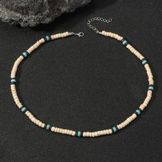 Material: Beads/Beads Fashion Element: Asymmetry Style: Retro Southwestern Turquoise Beaded Necklaces For Beach, Turquoise Southwestern Beaded Necklace For Beach, Beach Turquoise Heishi Beads Necklace, Beaded Turquoise Necklace With Round Beads For The Beach, Southwestern Style Large Beads For Beach, Southwestern Style Large Beads, Turquoise Heishi Beads Jewelry For Vacation, Southwestern Style Large Beach Beads, Turquoise Beach Necklace With Round Spacer Beads