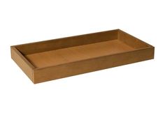 an empty wooden tray on a white background