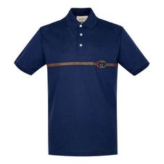 GUCCI Logo-embroidered polo shirt 'Navy' 598957-XJB0V-4684 Navy Polo Shirt With Embroidered Logo, Blue Polo Collar Top With Embroidered Logo, Blue Polo Shirt With Embroidered Logo, Blue Short Sleeve Polo Shirt With Embroidered Logo, Classic Blue Polo Shirt With Embroidered Logo, Gucci Cotton Polo Shirt, Gucci Cotton Short Sleeve Polo Shirt, Gucci Casual Collared Polo Shirt, Casual Gucci Polo Shirt