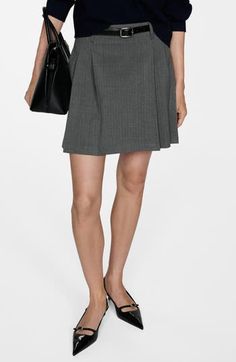 Kicky pleats lend school-day style to a staple skirt cut to a leg-baring length. Hidden back-zip closure 64% polyester, 34% viscose, 2% elastane Dry clean or machine wash, line dry Imported How To Style Grey Skirt, Pleated Miniskirt, Mango Skirts, Grey Skirt, Favorite Daughter, Maternity Shops, Designer Clothes For Men, Gray Skirt, Toddler Girl Outfits