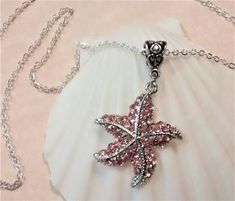 Pink Starfish Jewelry For Gift, Pink Starfish Charm Jewelry, Starfish-shaped Beaded Necklace For Gift, Starfish Shaped Beaded Necklaces For Gift, Starfish Shaped Beaded Necklace For Gift, Pink Star Jewelry With Starfish Charm, Pink Star-shaped Jewelry With Starfish Charm, Pink Starfish, Fish Necklace