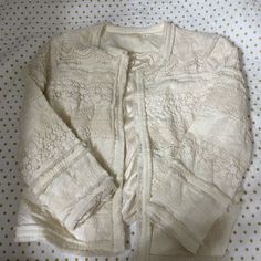 Lace Patterned Crme Jacket. Floral Designs And More! Silk-Lined, Super Comfortable. Perfect Condition, Never Worn! Business Casual Or Going Out. Size Medium. Open To Offers! Feel Free To Ask Any Questions. Long Sleeve Cotton Outerwear With Lace Trim, Cotton Long Sleeve Outerwear With Lace Trim, White Long Sleeve Outerwear With Lace Trim, White Lace Trim Outerwear For Fall, Long Sleeve Blazer With Lace Trim For Spring, Cream Outerwear With Lace Trim For Spring, Cream Long Sleeve Outerwear With Lace Trim, Lace Blazer Jacket, Lace Blazer