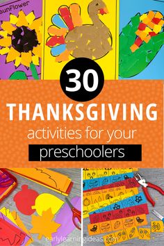 thanksgiving activities for kids with the title overlay that reads 30 thanksgiving activities for your preschoolers