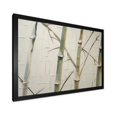 a painting on the wall with bamboo sticks in it's center and white background