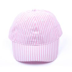 This Stripe Kids Hat is the perfect way to keep your little one from getting too much sun while still letting them have some fun! With UPF 50+ protection, this cap helps ensure your toddler stays safe in the sun. Available in pink and light blue to suit your styles, you can personalize it with a monogram for that extra special touch. Adjustable Cotton Hats With Uv Protection, Summer Playful Baseball Cap With Curved Brim, Playful Summer Baseball Cap With Curved Brim, Spring Cotton Snapback Hat For Beach, Cute Adjustable Baseball Cap For Outdoor, Summer Playful Curved Brim Baseball Cap, Adjustable Fit Hats For Playtime In Spring, Adjustable Baseball Cap For Summer Playtime, Cute Dad Hat For Summer