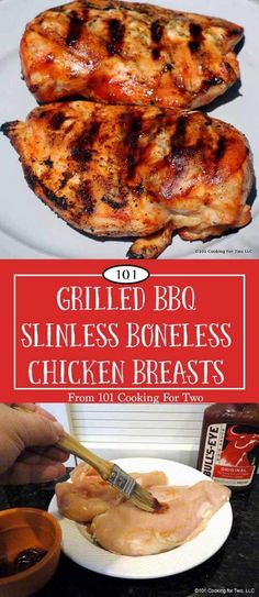 A great tasting, moist and tender grilled BBQ skinless boneless chicken breast. A simple short brine gets you the moist chicken breast you want. A light coat of BBQ sauce then grill carefully. Umm, chicken heaven. Boneless Barbecue Chicken, Grilled Barbecue Chicken Breast, Southern Bbq Chicken Oven Baked, Bbq Chicken Squers, Basic Grilled Chicken, Grilled Bbq Chicken Breast, Skinless Chicken Breast Recipes, Moist Chicken Breast, Grilled Chicken Recipes Easy