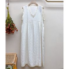 Sleeveless Floral Embroidery Day Dress, Spring Cotton Sleeveless Dress With Lace Trim, Sleeveless Cotton Dress With Lace Trim, Embroidered Sleeveless Dress For Daywear, Sleeveless Embroidered Dresses For Daywear, Cotton V-neck Sleeveless Dress, Spring V-neck Sleeveless Lace Dress, V-neck Sleeveless Lace Dress For Spring, White Sleeveless Dress With Lace Trim