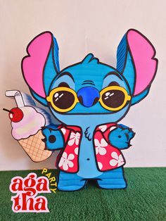 a paper cut out of a cartoon character holding an ice cream cone and wearing sunglasses