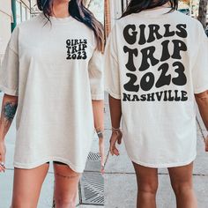 Looking for the perfect personalized shirts for your upcoming girls' trip? Look no further than our custom girls trip matching shirts! These oversized, retro-inspired vacation tees are the ultimate trip outfits for you and your besties. With funny friend group designs and the option to personalize each shirt, you're sure to turn heads and make memories. Whether you're exploring a new city or lounging on the beach, these weekend trip tees are the perfect choice for any adventure. Don't settle for boring shirts - order now and get ready to make some amazing memories in style! ♥ Fall in love with our classic unisex tee. Soft and lightweight, this is the perfect staple for your closet. Featuring a casual fit, ribbed collar and sleeves, our tees are made from soft combed cotton that's comfortab Vacation Tshirt Ideas Group, Friends Tshirt Ideas, Group Tshirt Ideas, Friend Vacation Shirts, Friend Group Shirts, Funny Friend Group, Vacation Shirts Funny, Etsy Pod, Tshirts Oversized