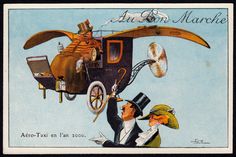 an old fashioned car with two men in top hats and tails on the front, while another man is sitting in the driver's seat