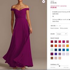 a woman in a long purple dress is on the web page for an item that appears to be sold