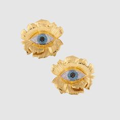 Evil Eye Flower | Earrings Flower With Eye, Eye Flower, The Evil Eye, Types Of Gold, Flower Motif, Vermeil Jewelry, Eye Earrings, Rose Earrings, Single Earring