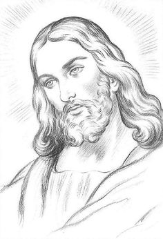 a drawing of jesus with long hair and beard