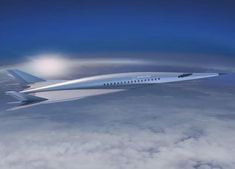 an artist's rendering of a jetliner flying above the clouds in front of a full moon