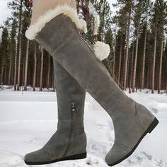 Category:Boots; Upper Materials:Faux Leather,PU; Embellishment:Lace-up; Season:Fall,Winter; Heel Type:Hidden Heel; Gender:Women's; Toe Shape:Round Toe; Type:Over The Knee Boots,Thigh High Boots,Fleece Lined; Style:Casual,Minimalism,Vintage; Heel Height(inch):1-2; Outsole Materials:Rubber; Occasion:Daily; Closure Type:Zipper; Pattern:Solid Color; Listing Date:10/20/2023; 2024 Trends:Snow Boots,Plus Size,Winter Boots; Foot Length:null; Foot Width:null; Leg Circumference:null Knee High Snow Boots, Stylish Winter Boots, Tall Winter Boots, Plus Size Winter, Boots Uk, Girly Shoes, Stylish Boots, 2024 Trends, Winter Shoes