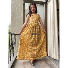 "Mustard Floral hand block Print Sleeveless long Dress, Long Maxi Dress, Cotton Printed Dress, Women Dress. Material ~ 100% Cotton gauze. Care ~ Gentle hand wash. Air dry in shade. Made ~ India OUR SIZE GUIDE Please use the following measurements and information as a guide to find the best fit for you so you can flow effortlessly in Indianavogue. MEASUREMENT PREFERENCE Size Chart in Inches:- Size S - Bust-40\" Size M - Bust-42\" Size L - Bust-44\" Size XL - Bust-46\" About fabric: * the fabric i Bohemian Cotton Sleeveless Maxi Dress, Bohemian Style Sleeveless Maxi Cotton Dress, Bohemian Sleeveless Maxi Cotton Dress, Summer Sleeveless Anarkali Maxi Dress, Traditional Sleeveless Maxi Dress For Summer, Sleeveless Anarkali Maxi Dress For Summer, Traditional Sleeveless Summer Maxi Dress, Traditional Sleeveless Maxi Dress For Beach, Summer Anarkali Sleeveless Maxi Dress