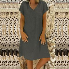 This Kiplyki casual dress fabric is very soft, stretchy and lightweight, super comfortable against to your skin.  Features: casual style, short rolled sleeve, soft and stretchy, Loose dress, comfortable to wear.This casual dress is above the knees and long enough that you wouldn't need to wear leggings with it if you don't want to.It is easy to put on or put off.  US SIZE: Small (US 4-6), Medium (US 8-10), Large (US 12-14), X-Large (US 16-18), XX-Large(US 20-22).This women's casual loose dress is available in a variety of solid colors and print colors to suit your personal style.  Occasion: This Kiplyki plain casual T shirt Dress is glad for daily, beach, going out, party, work, casual wear.It's an easy answer the typical 'what should I wear today' dilemma. It is so casual that you might b Linen Dress Women, Cotton Linen Dresses, Tops Casual, Midi Short Sleeve Dress, Loose Outfit, Loose Dress, Types Of Skirts, Linen Dress, Summer Dresses For Women