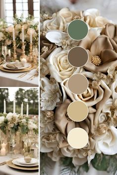 Wedding Decoration Champagne Color, Spring Wedding Champagne Color Palettes, Champagne Brown Green Wedding, Champagne Taupe Hazelnut Wedding, Colour Palette Champagne, Champagne Wedding Colour Scheme, Cream Gold Wedding Theme, Wedding Flowers Champagne Color Palettes, Wedding Decor Champagne Color