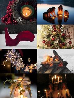 several different pictures with candles and snowflakes in them, one is surrounded by other images